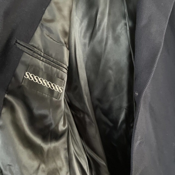 VTG Pierre Cardin Couture Mens Long Wool Top Dress Coat Overcoat Navy Blue - Picture 12 of 12